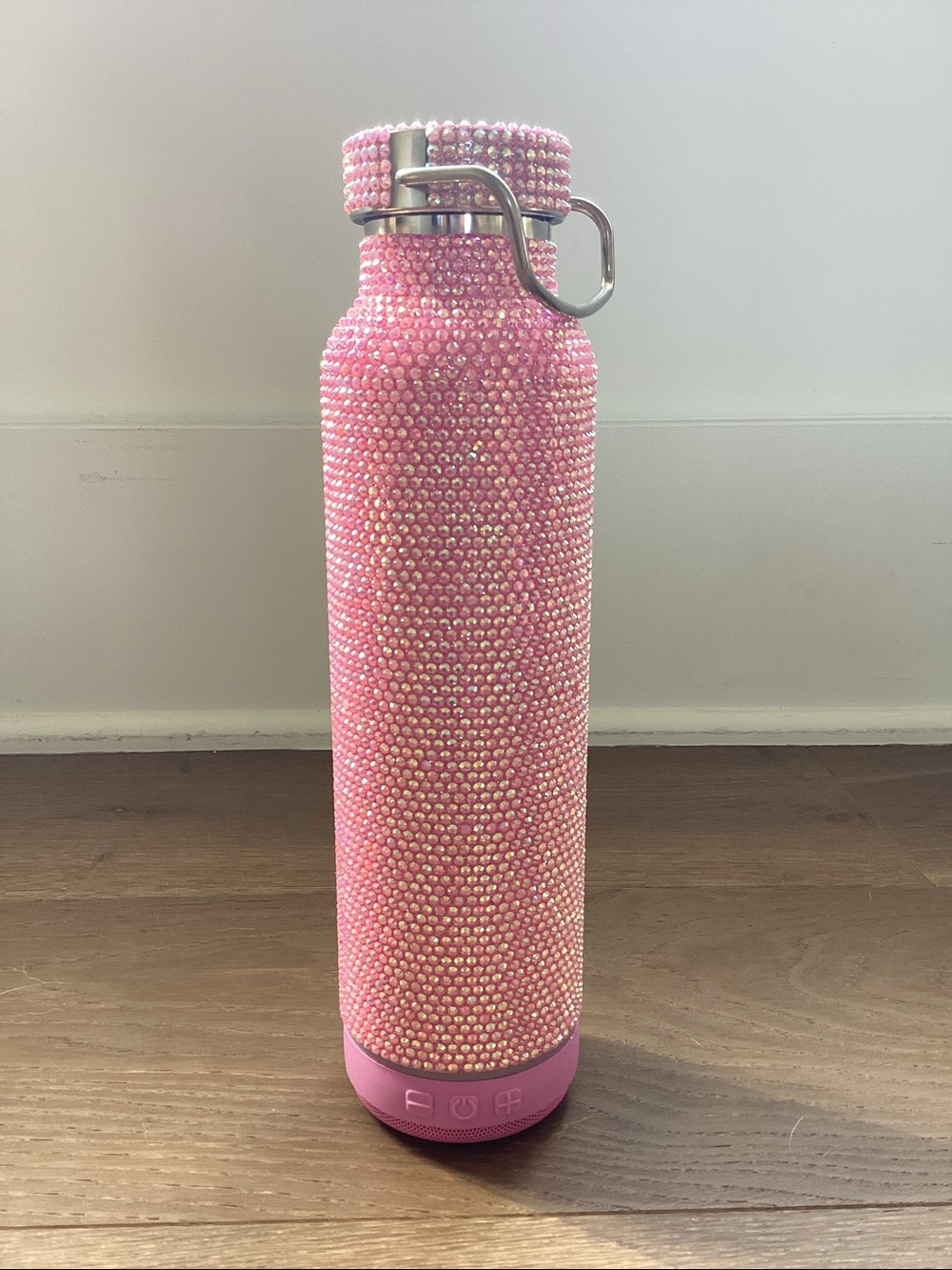 Pink Crystal-Embellished Stainless Bluetooth 20oz Water Bottle Speaker LED Light